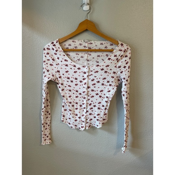 Free People Intimately Floral Button-Up Ribbed Knit Long Sleeve Top - Picture 6 of 8